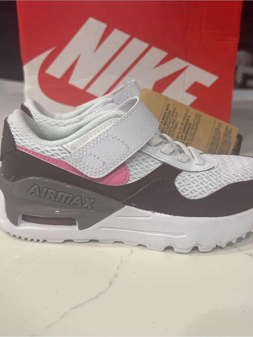 Nike Kids White and Brown Sneakers with Pink Swoosh